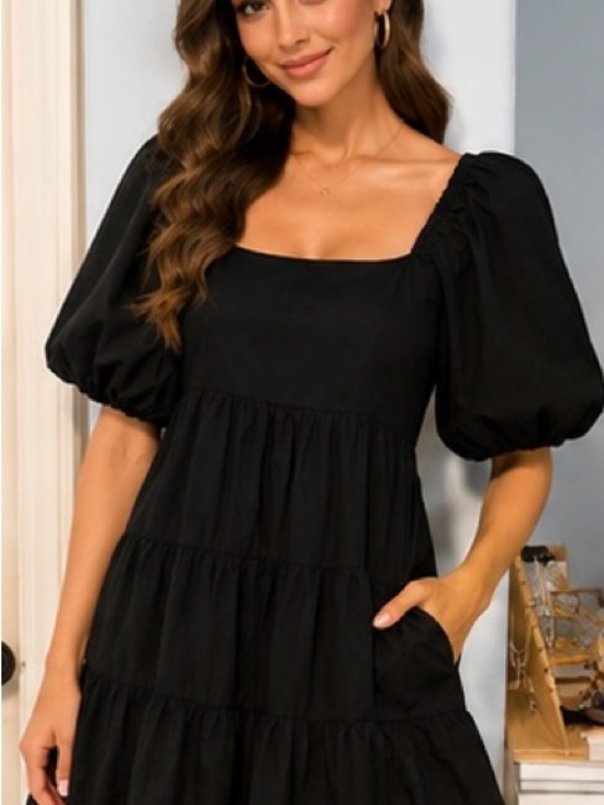 Faithfull the Brand Dresses & Skirts - Faithfull the Brand Eryn Black Puff Sleeve Tiered Mini Dress Size S / US 2
